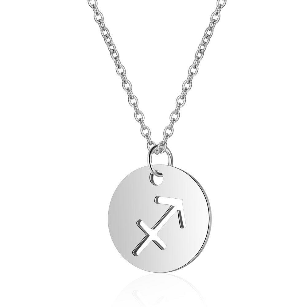 Surgical steel pendant with chain, Round zodiac sign