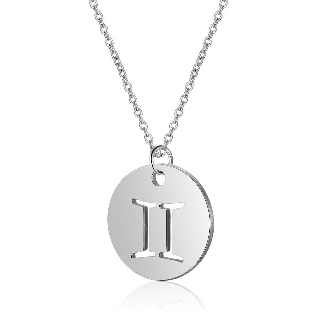 Surgical steel pendant with chain, Round zodiac sign