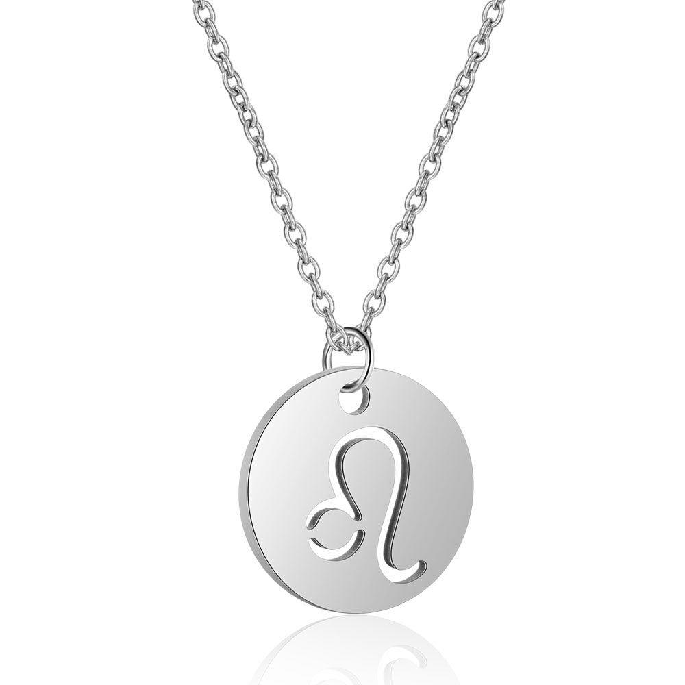 Surgical steel pendant with chain, Round zodiac sign