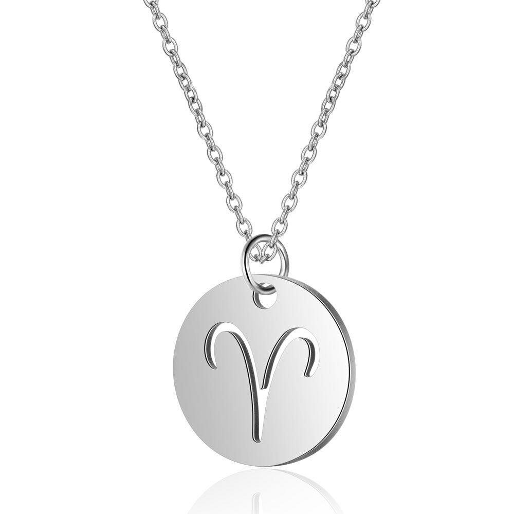 Surgical steel pendant with chain, Round zodiac sign