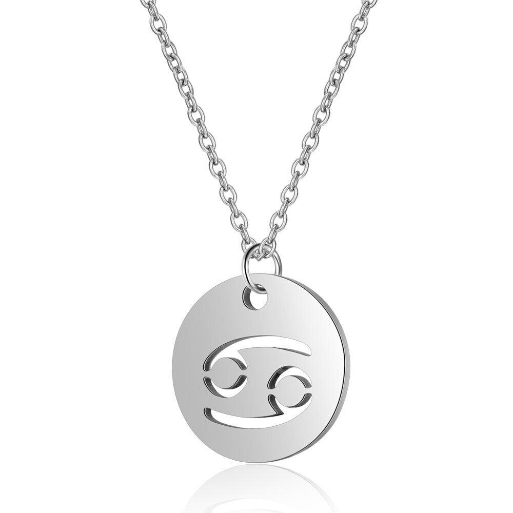 Surgical steel pendant with chain, Round zodiac sign