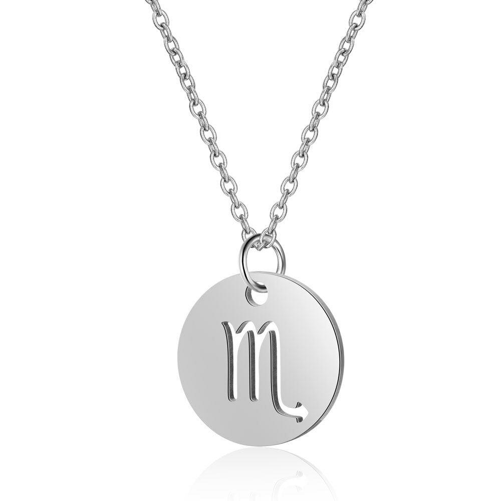 Surgical steel pendant with chain, Round zodiac sign