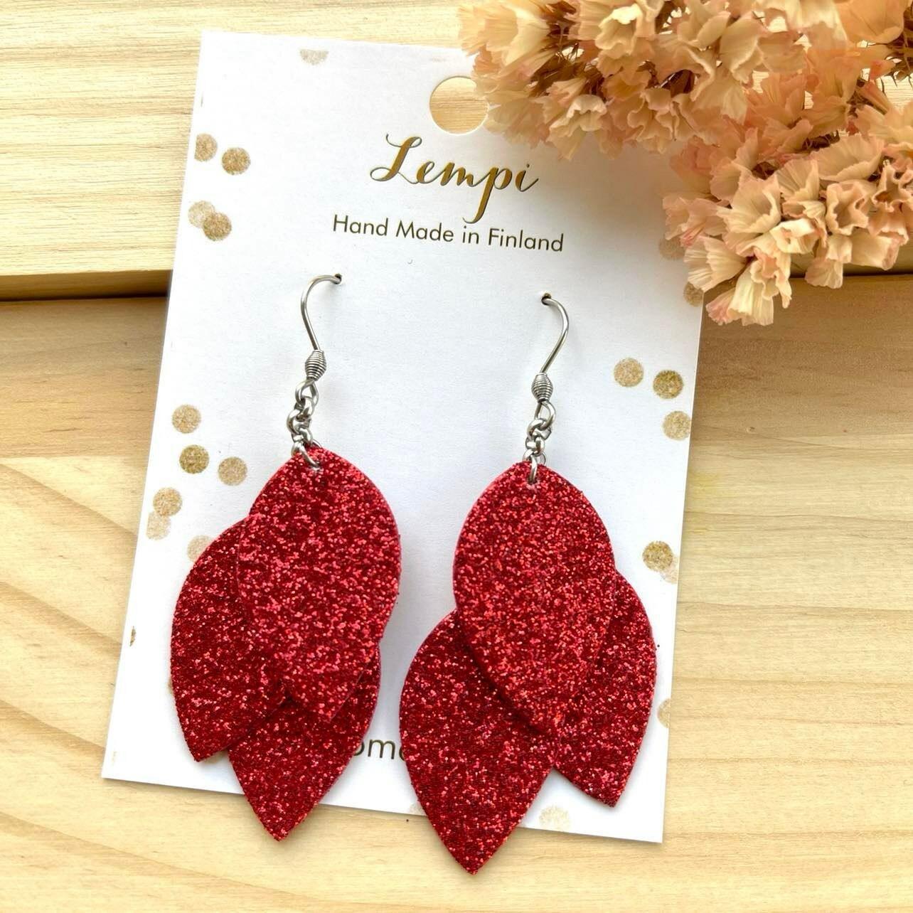 LEMPI earrings, Little Grain (red glitter)