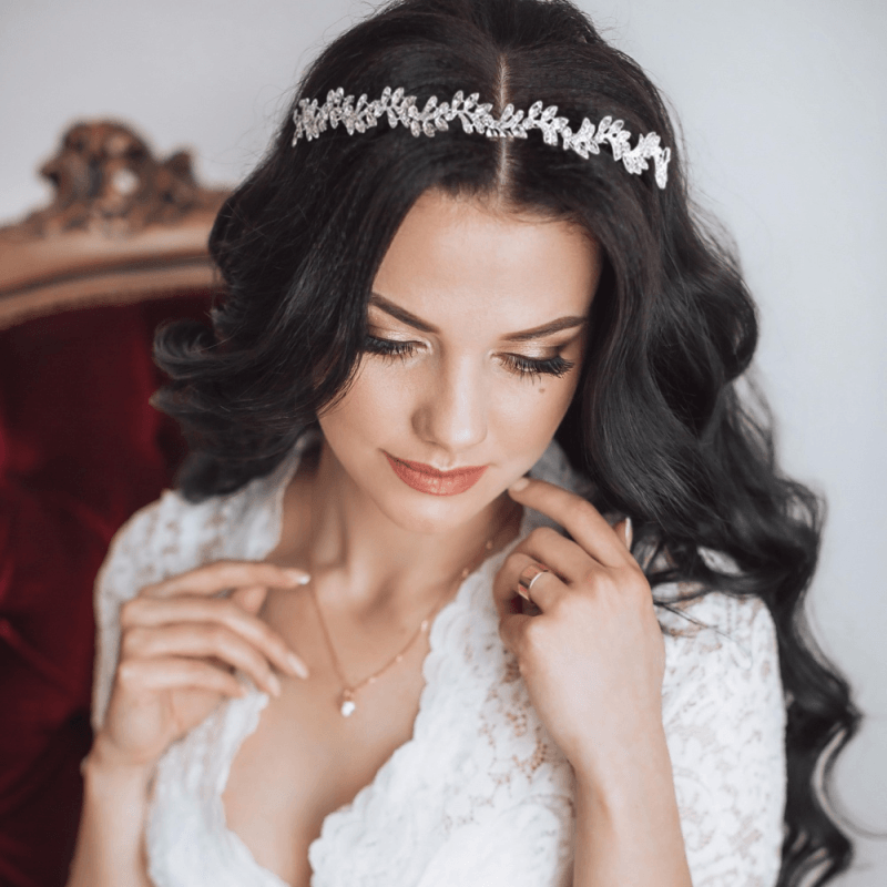 Hiuskoru, ATHENA BRIDAL|Eleanor Headband -hopeanvärinen juhlapanta