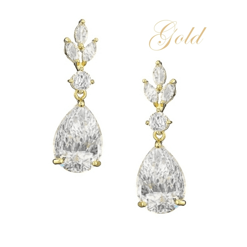 Earrings, ATHENA BRIDAL|Sparkle Teardrop -gold-colored drops