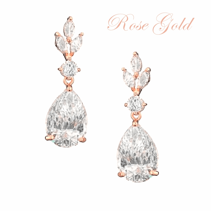 Earrings, ATHENA BRIDAL|Sparkle Teardrop -rose gold-colored drops