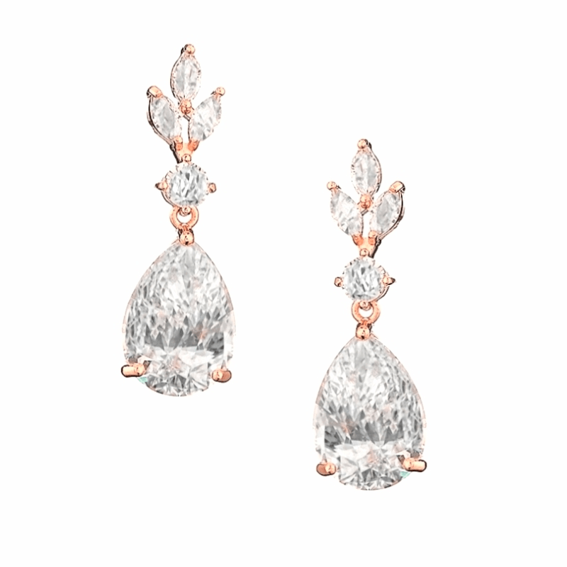 Earrings, ATHENA BRIDAL|Sparkle Teardrop -rose gold-colored drops