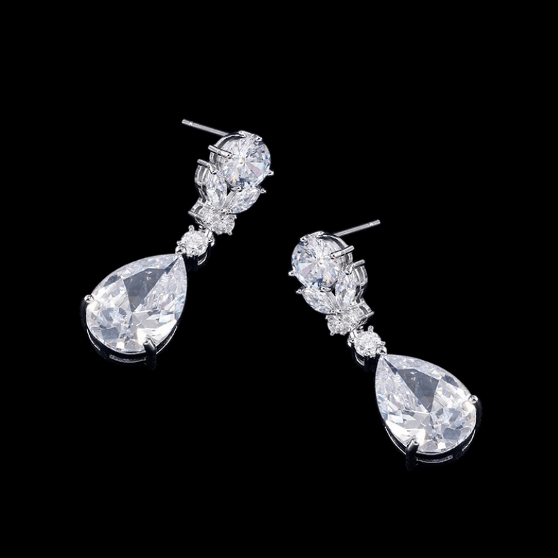 Earrings, ATHENA BRIDAL | Divine Earrings -silver-colored drops