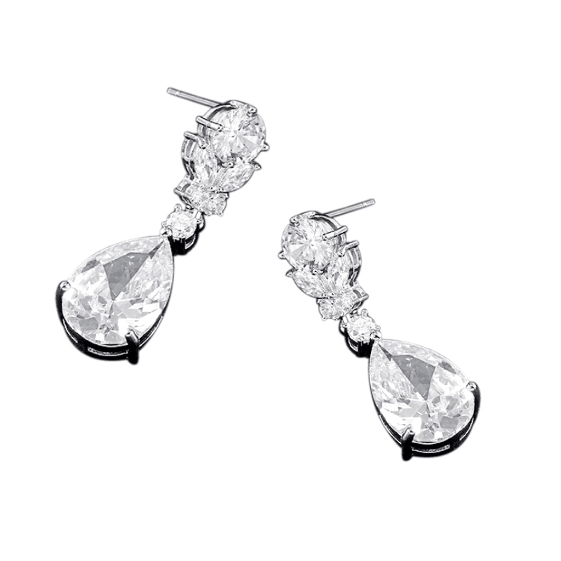 Earrings, ATHENA BRIDAL | Divine Earrings -silver-colored drops