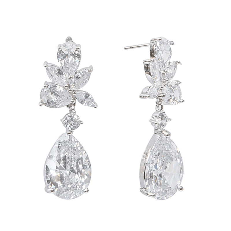 Korvakorut, ATHENA BRIDAL|Luxury Earrings -hopeanväriset pisarat