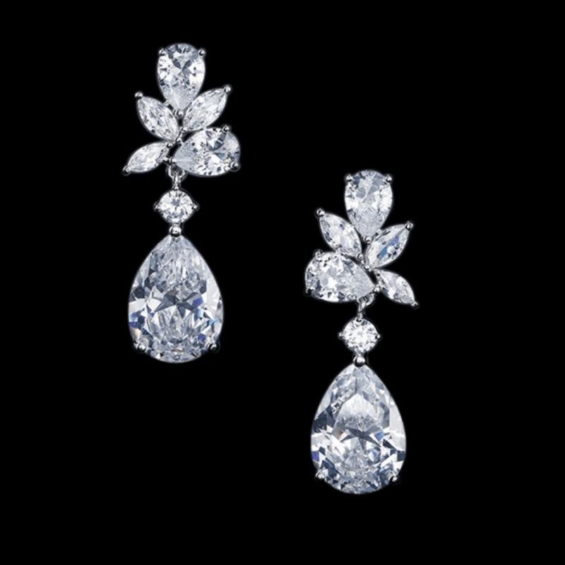 Earrings, ATHENA BRIDAL|Luxury Earrings -silver-colored drops