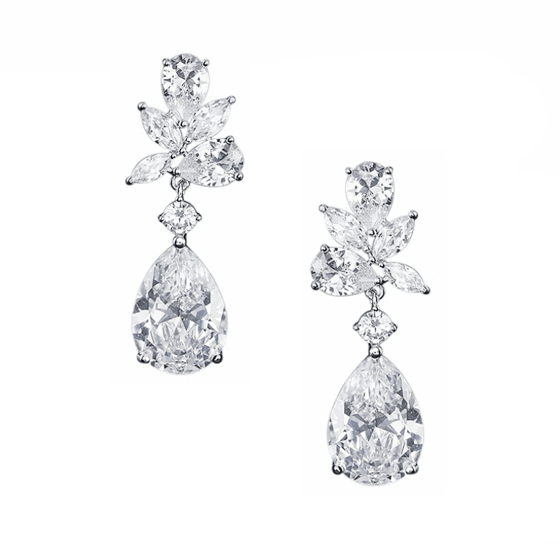 Earrings, ATHENA BRIDAL|Luxury Earrings -silver-colored drops