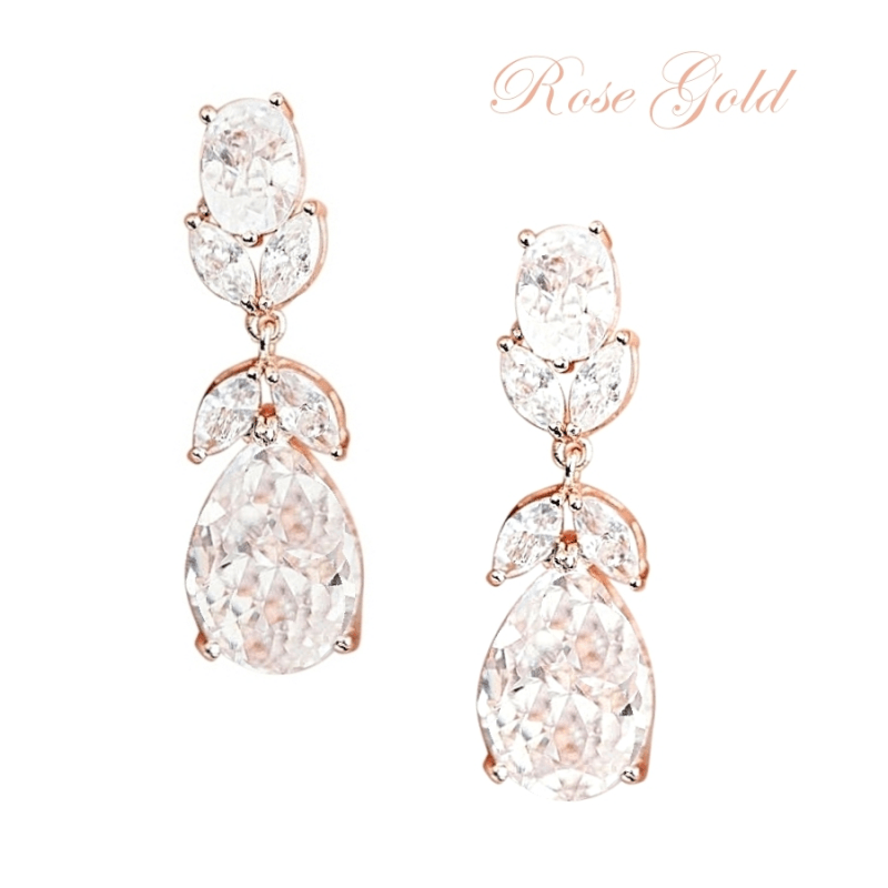 Earrings, ATHENA BRIDAL|Annie Teardrop -rose gold-colored drops