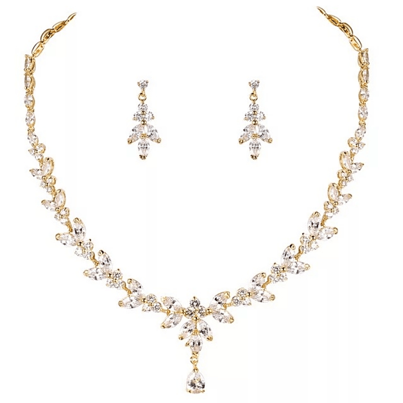 ATHENA BRIDAL|Classic Necklace Set -classic gold crystal jewelry set