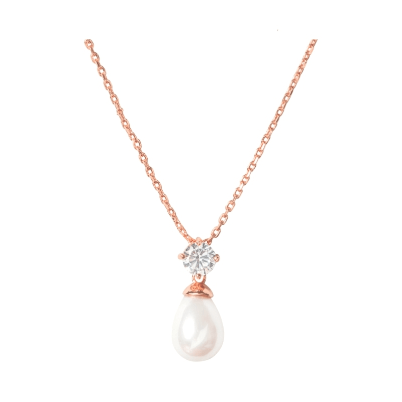 ATHENA BRIDAL | Rosegold Pearl Set crystal necklace with pearl drop