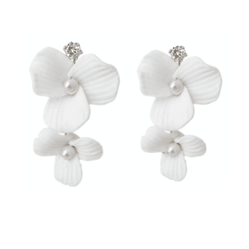 Earrings, ATHENA BRIDAL|Hollywood Earrings -white flowers