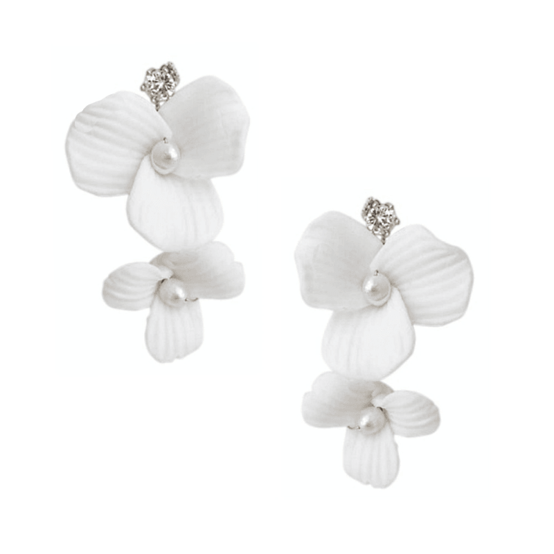 Earrings, ATHENA BRIDAL|Hollywood Earrings -white flowers