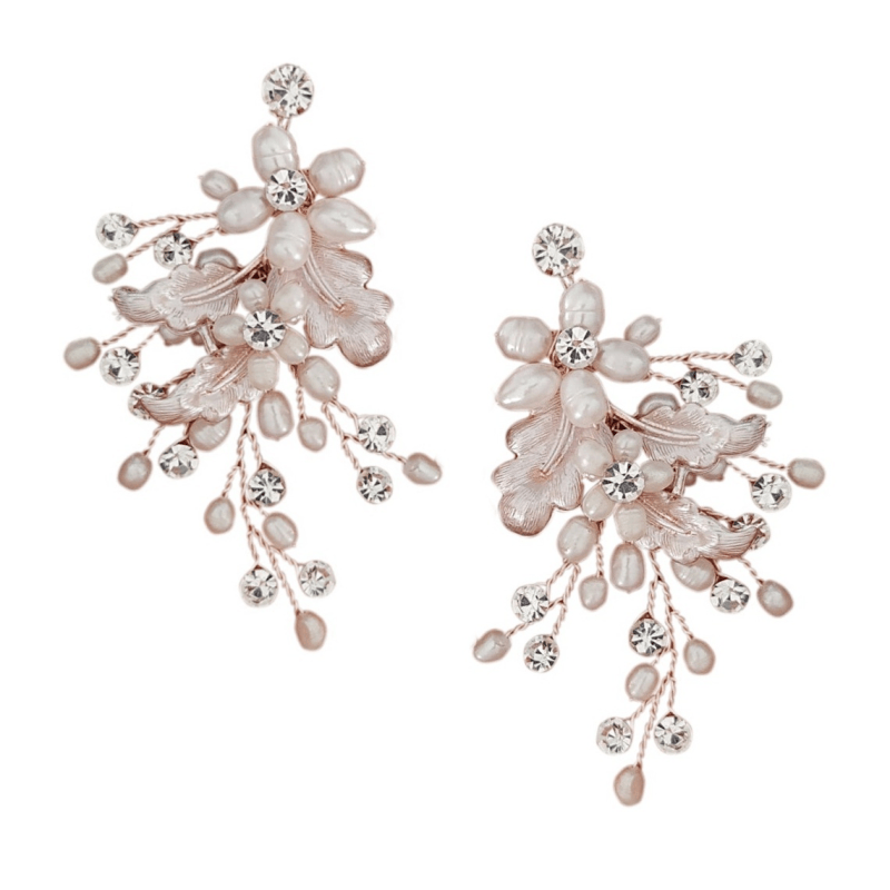 Earrings, ATHENA BRIDAL|Pearl Earrings - pink pearl flowers