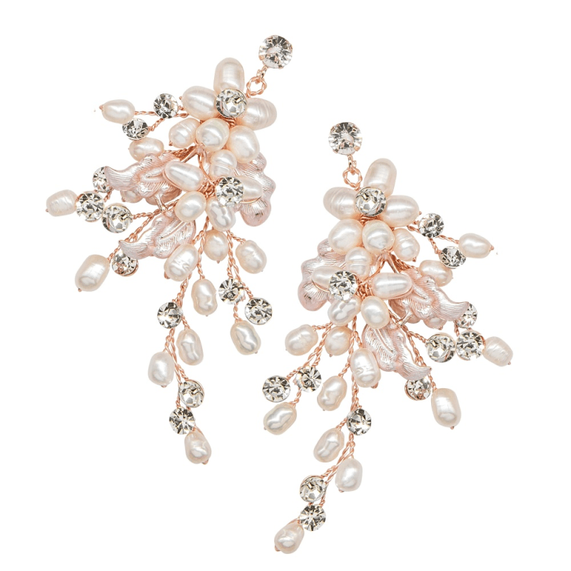 Earrings, ATHENA BRIDAL|Pearl Earrings - pink pearl flowers