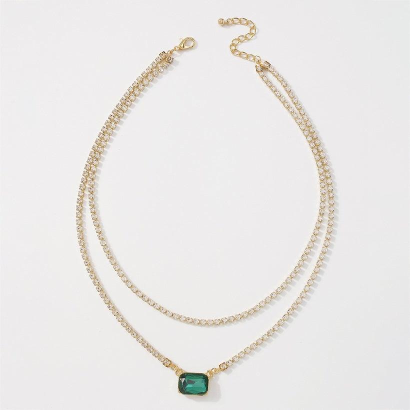 FRENCH RIVIERA|Emerald Necklace in Gold - rhinestone jewelry with green stone