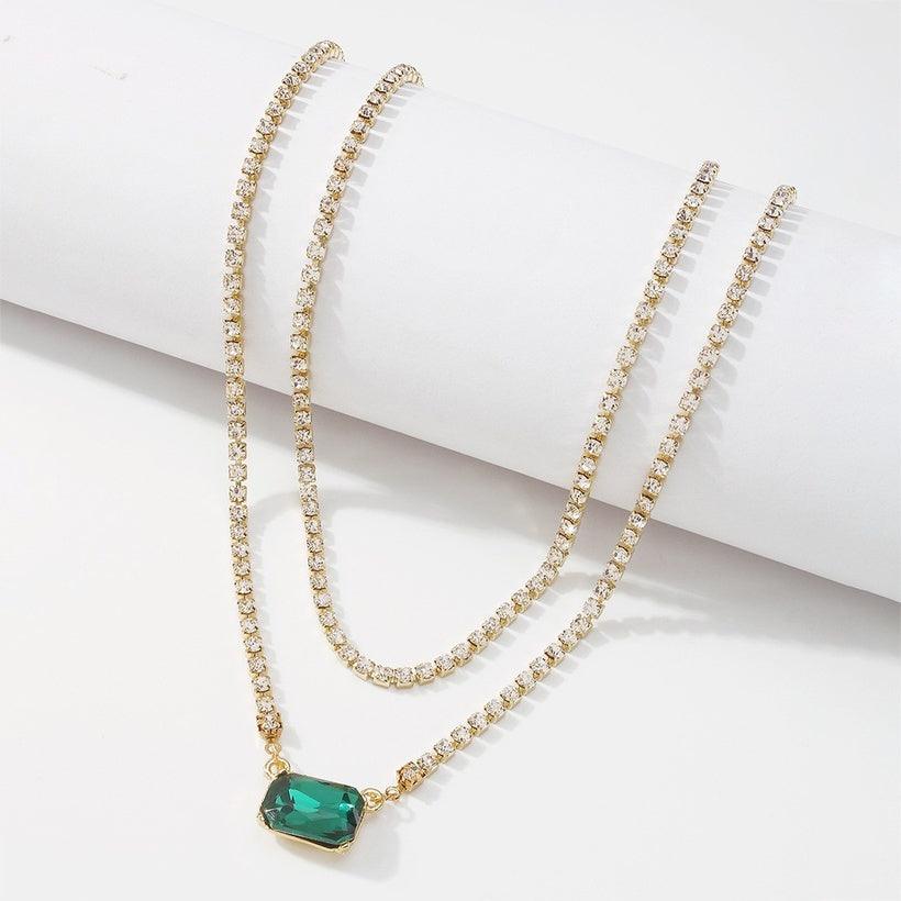 FRENCH RIVIERA|Emerald Necklace in Gold - rhinestone jewelry with green stone