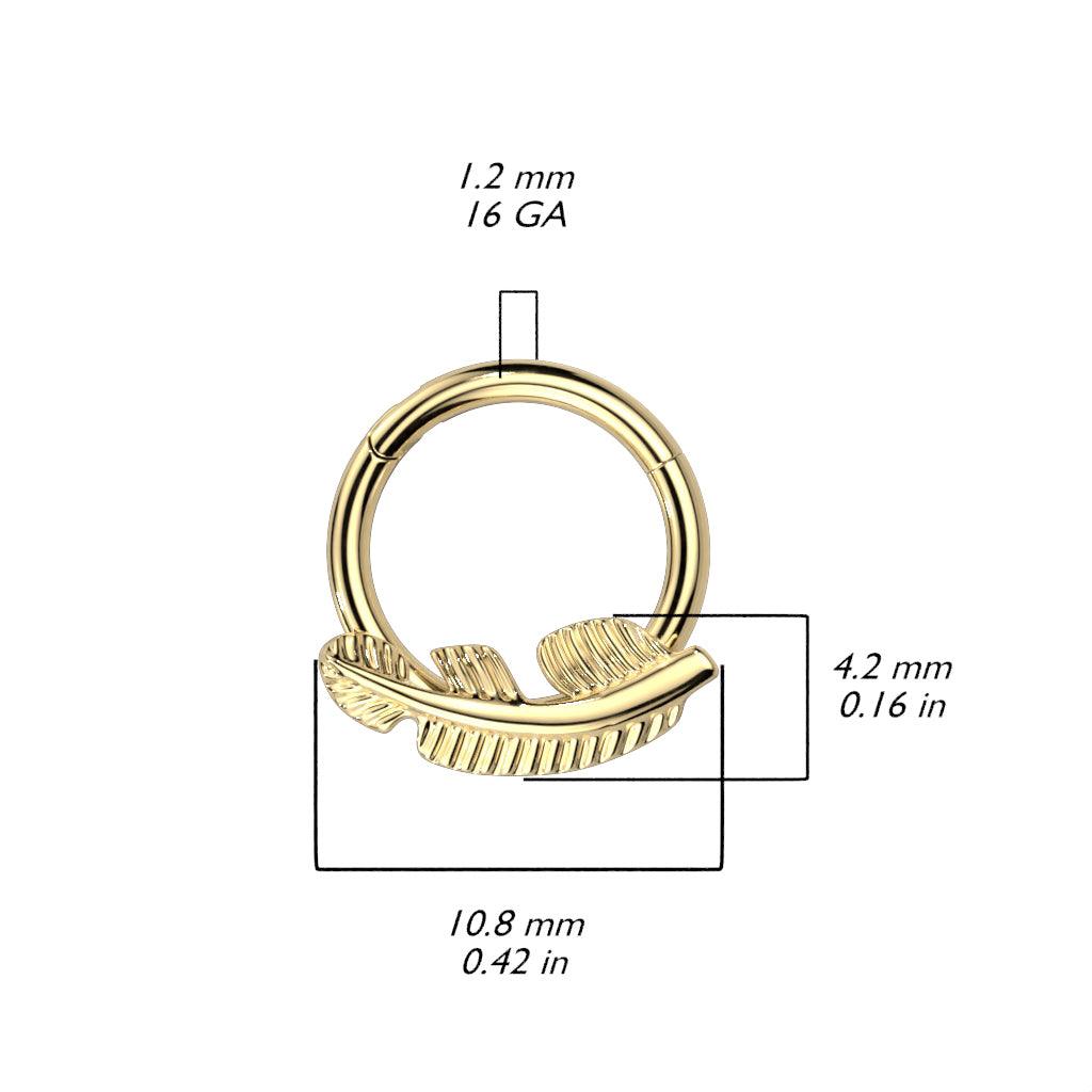 Piercing ring, Titanium Gold Hoop -feathered clicker