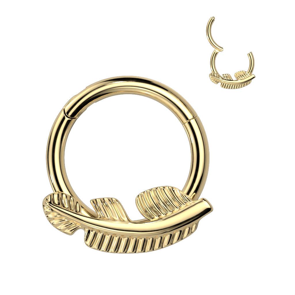 Piercing ring, Titanium Gold Hoop -feathered clicker