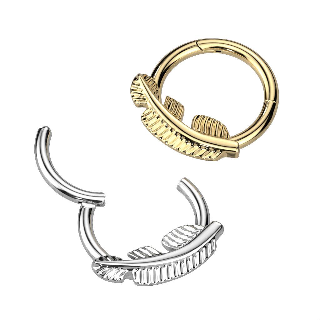 Piercing ring, Titanium Gold Hoop -feathered clicker