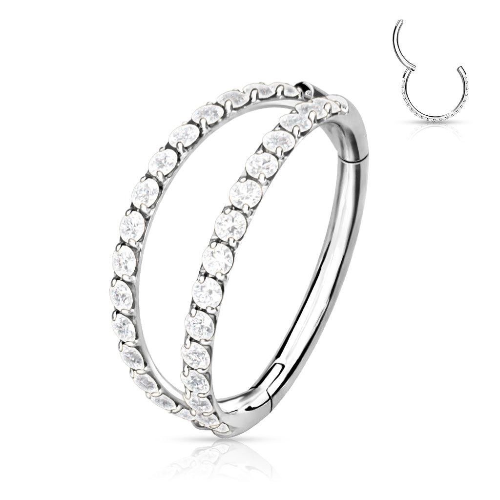 Piercing ring, Titanium Double CZ Line - double row titanium clicker