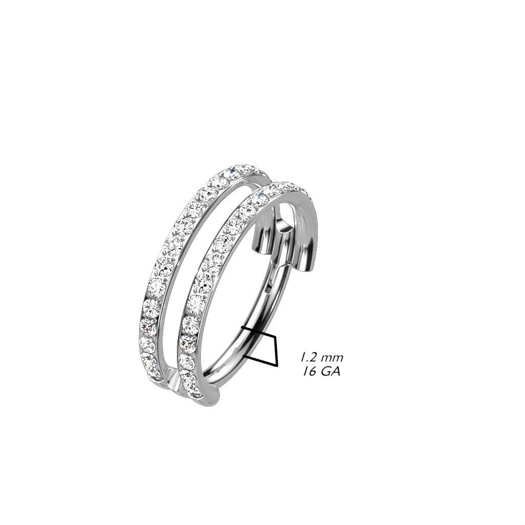 Piercing ring, Titanium Double CZ -double row titanium clicker