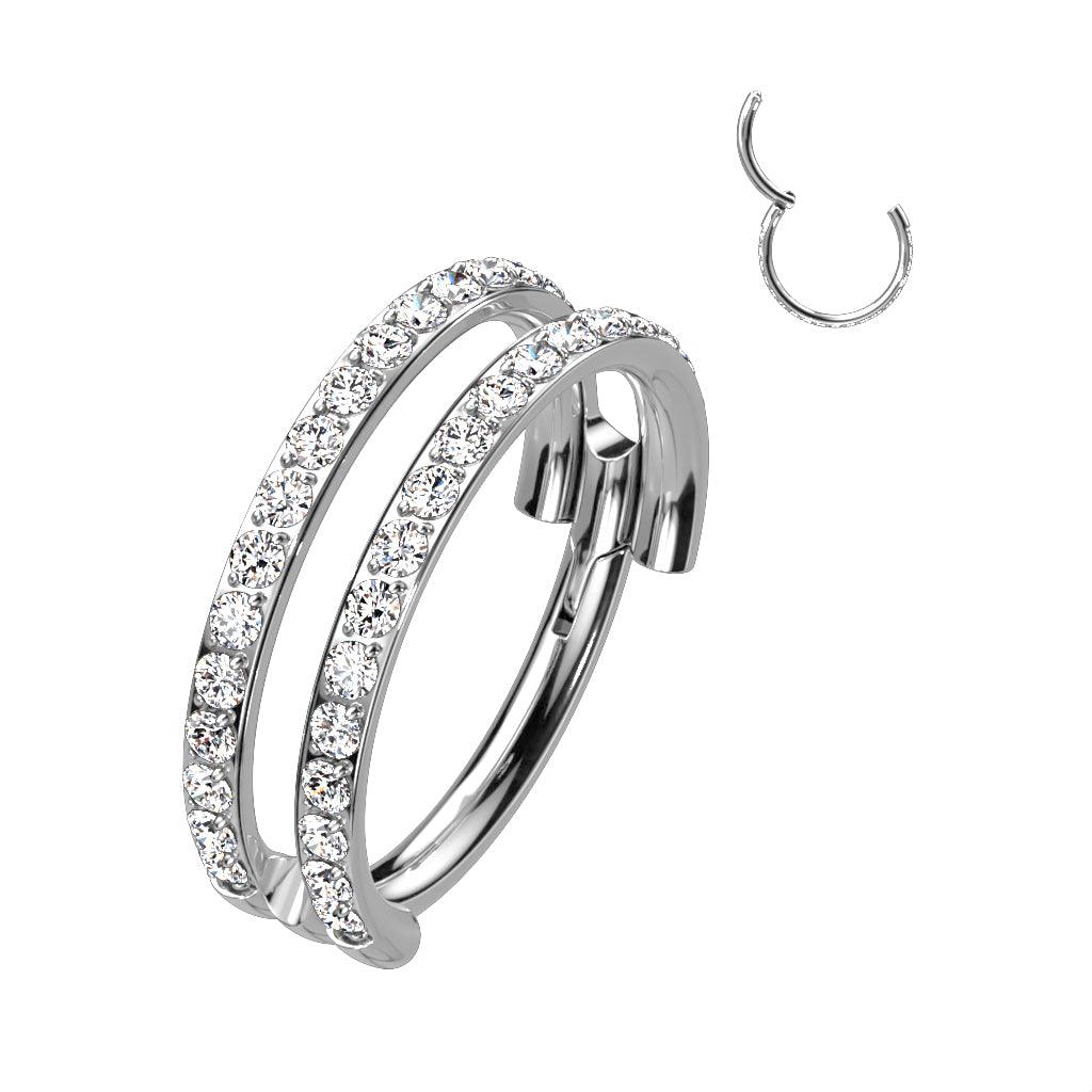 Piercing ring, Titanium Double CZ -double row titanium clicker