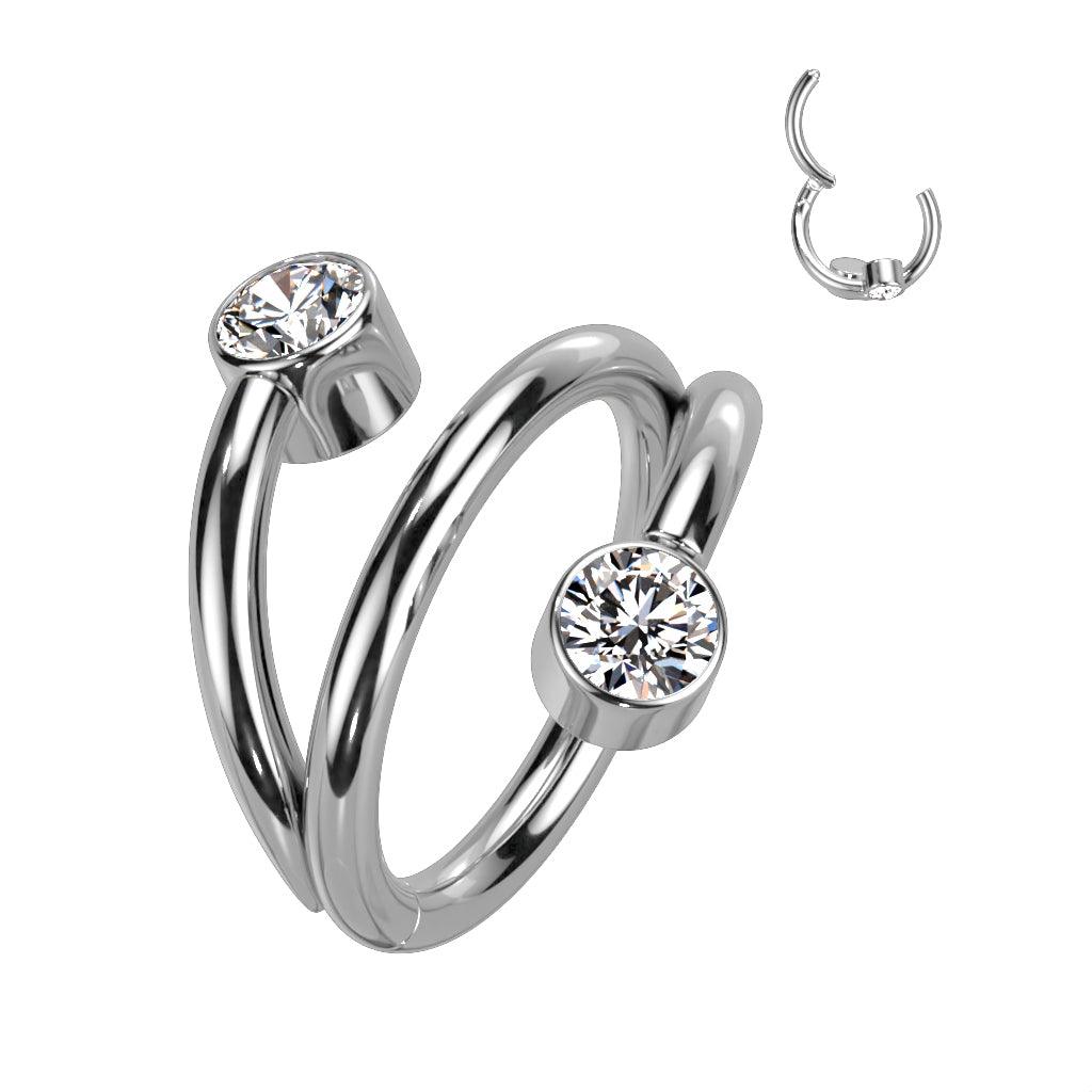 Piercing ring, Titanium Twist CZ stone titanium clicker