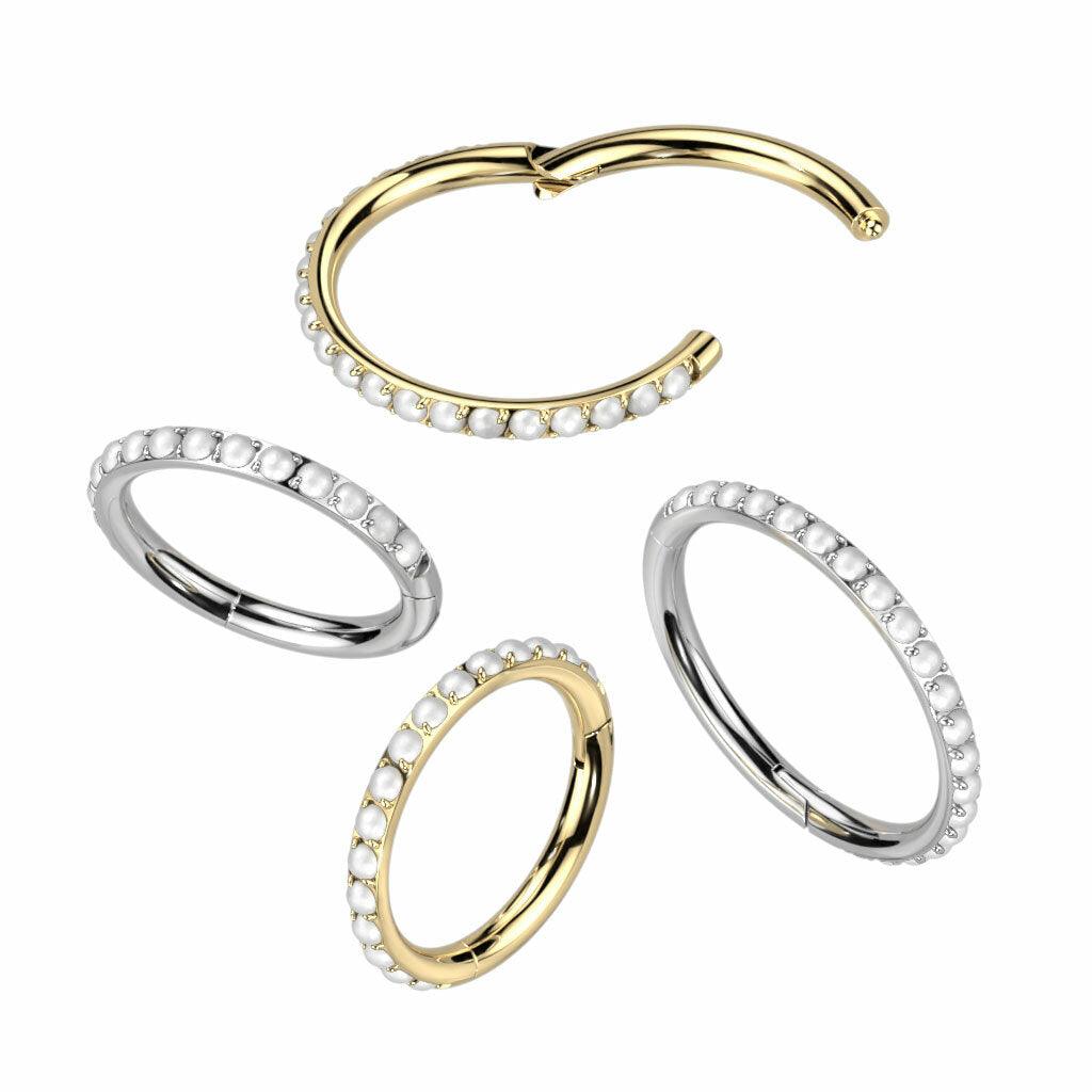 Piercing ring, Titanium Pearl Hoop in Gold -titanium pearl clicker