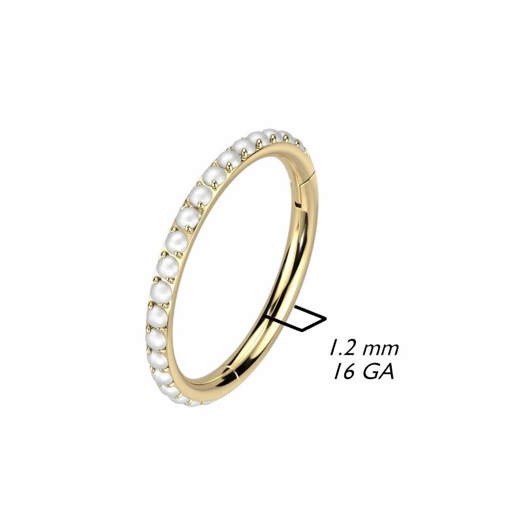 Piercing ring, Titanium Pearl Hoop in Gold -titanium pearl clicker