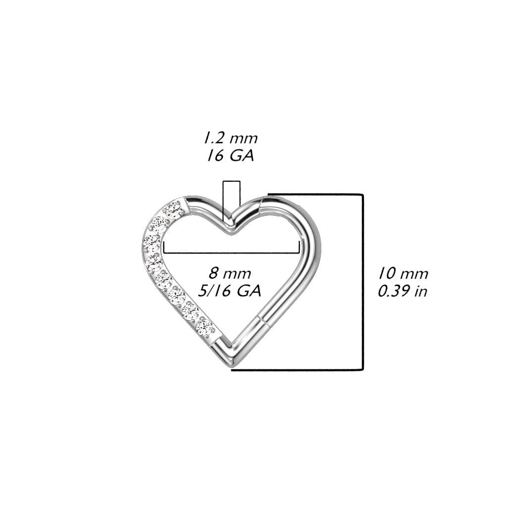 Piercing ring, Titanium Gold Heart CZ heart titanium clicker