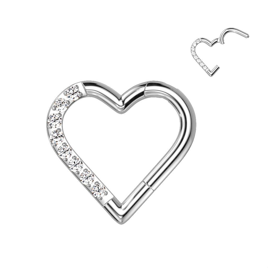 Piercing ring, Titanium Heart CZ titanium clicker