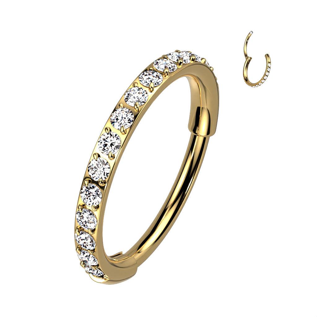 Piercing ring 0.8mm, Titanium Gold CZ stone titanium clicker