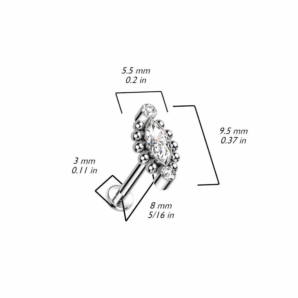 Cartilage/tragus jewelry, Titanium Marquise CZ stone titanium labret