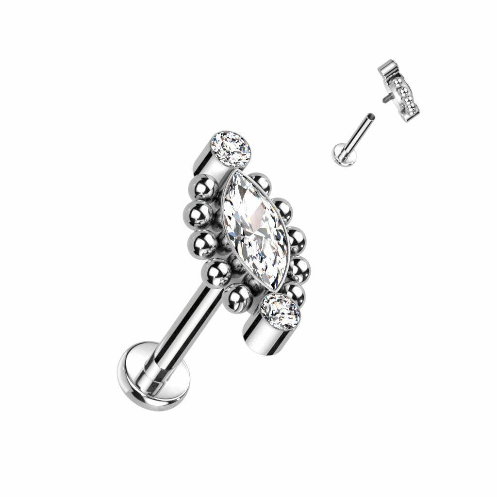 Cartilage/tragus jewelry, Titanium Marquise CZ stone titanium labret