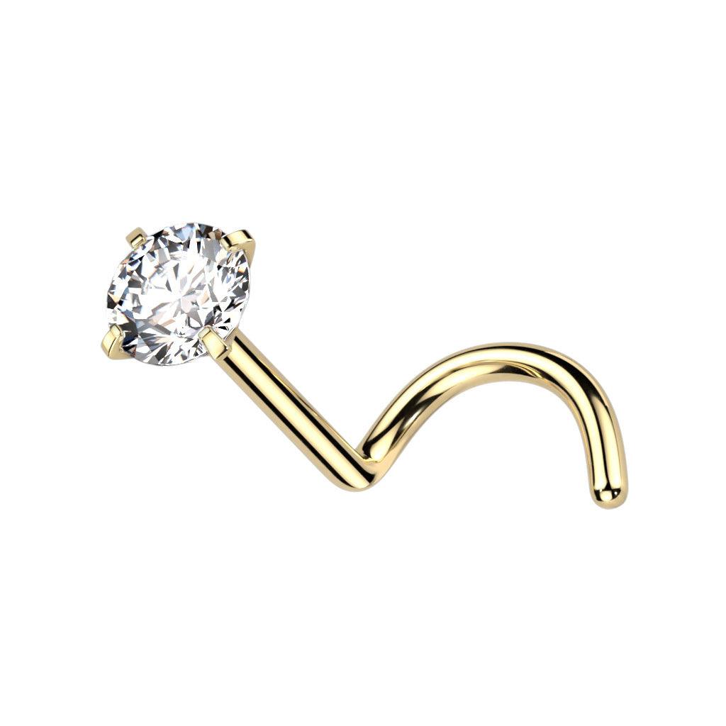 Nose stud 0.8mm, Titanium Gold 2mm CZ titanium nose stud (gold)