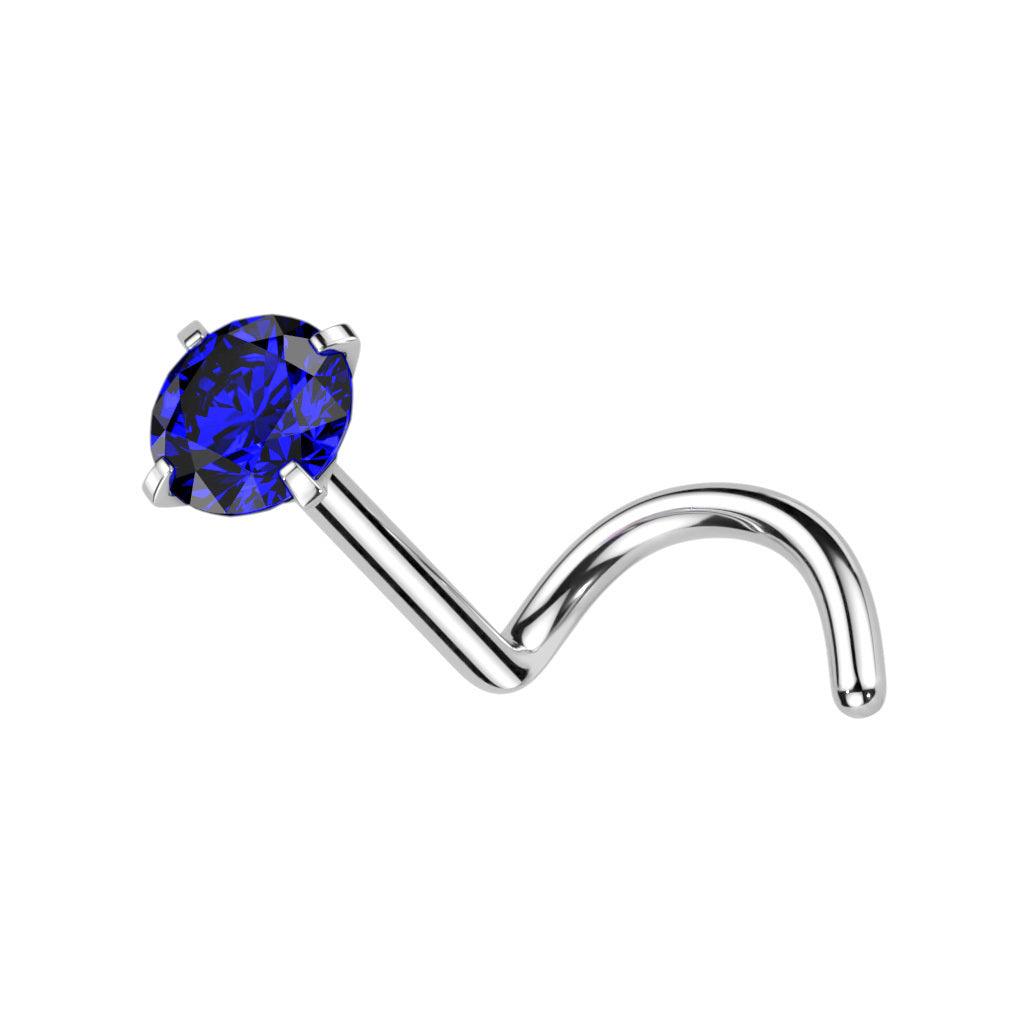 Nose stud 0.8mm, Titanium 2mm CZ titanium nose ring (blue)