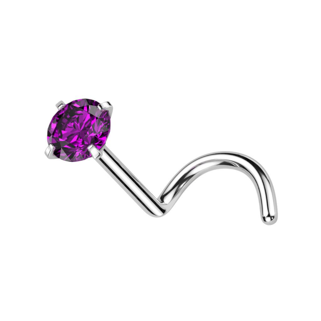 Nose stud 0.8mm, Titanium 2mm CZ titanium nose ring (purple)