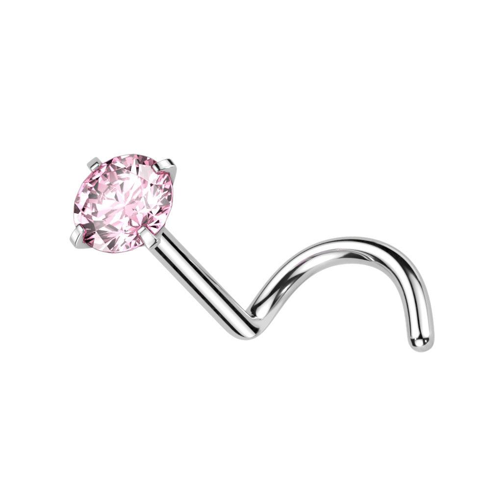 Nose stud 0.8mm, Titanium 2mm CZ titanium nose ring (pink)