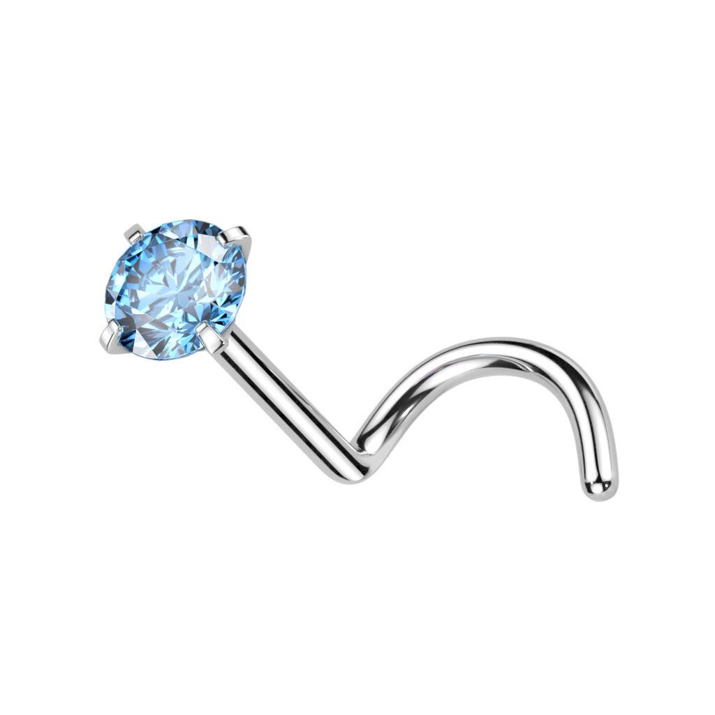 Nose stud 0.8mm, Titanium 2mm CZ titanium nose ring (turquoise)