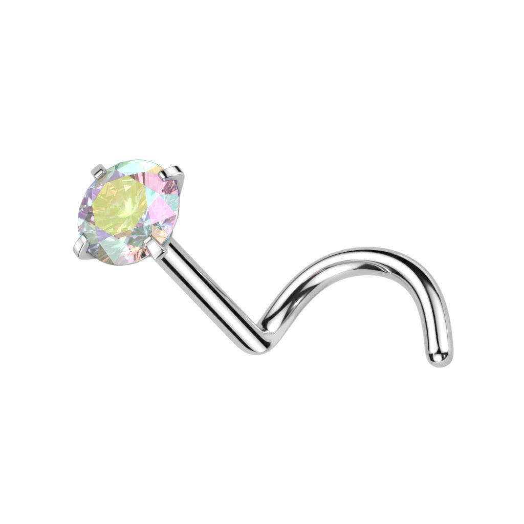 Nose stud 0.8mm, Titanium 2mm CZ titanium nose stud (AB)