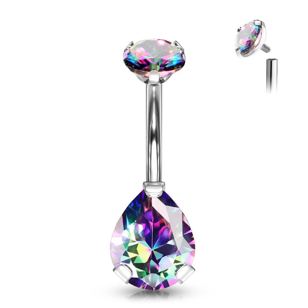 Titanium nose ring, Teardrop CZ multi-tone teardrop nose ring