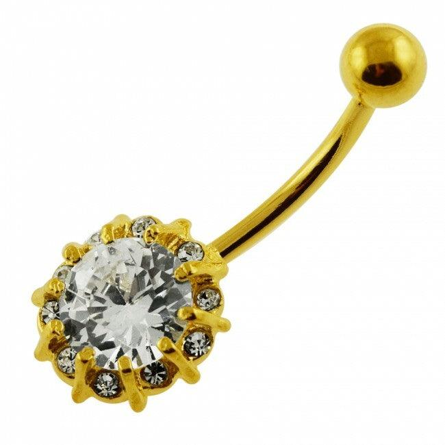 Surgical steel navel|Simple Round Cubic Zirconia in Gold