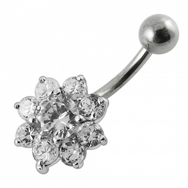 Titanium navel ring, Victoria -clear flower navel ring