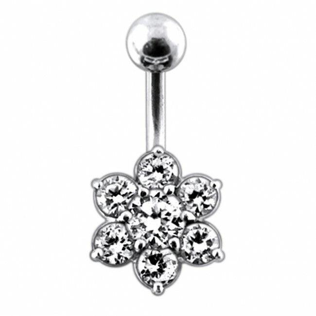 Titanium navel ring, Lillian -clear stone flower navel ring