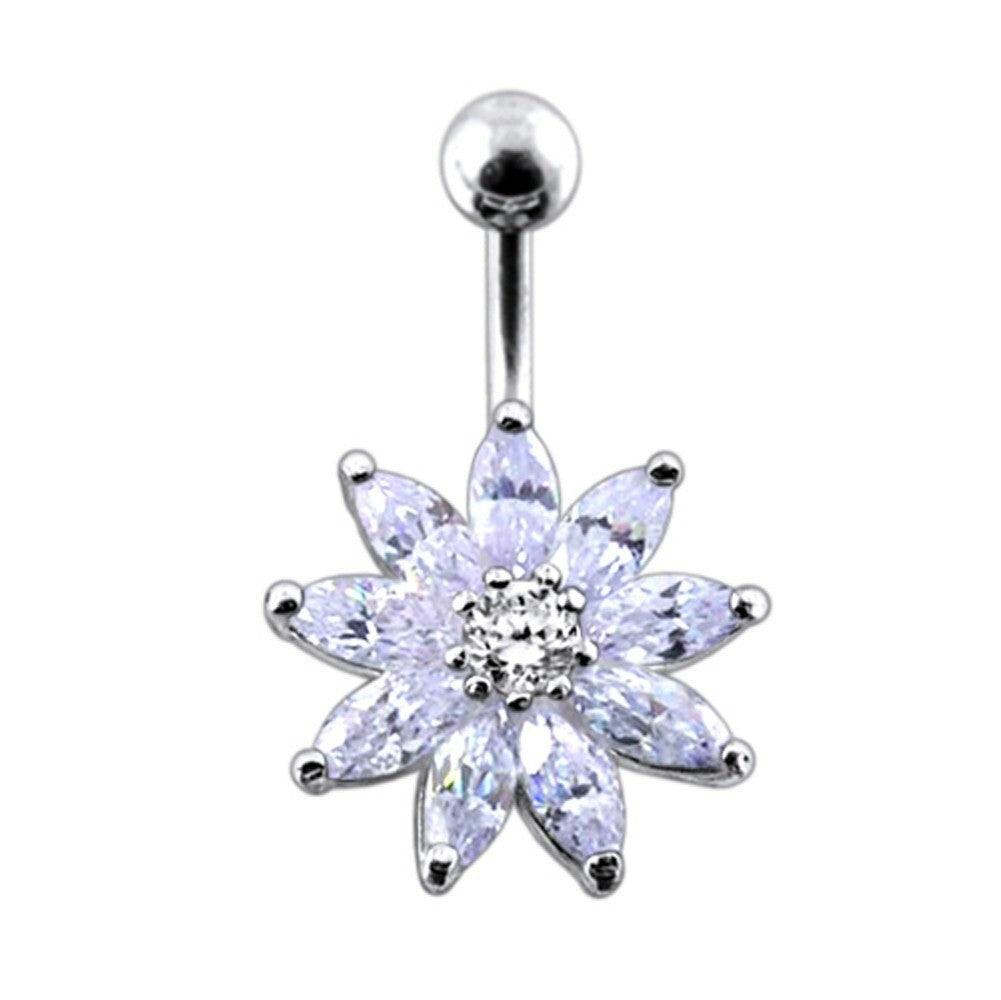 Titanium navel ring, Evelyn -clear flower navel ring